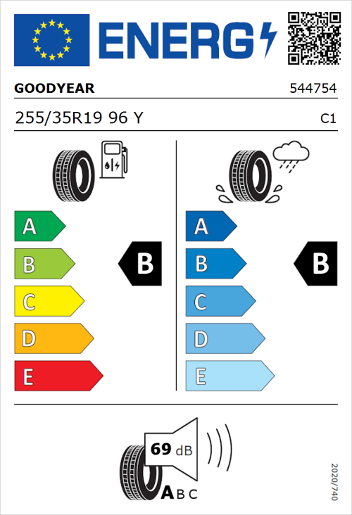 Tyre Label for Goodyear Eagle F1 Asymmetric 3 255/35R19 96Y