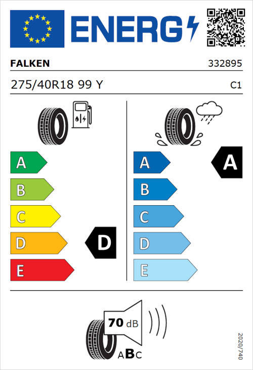 Tyre Label for Falken Azenis FK510 275/40R18 99Y