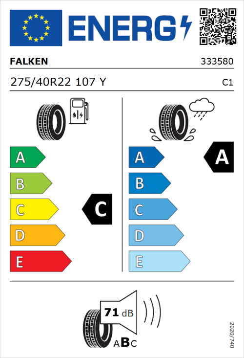Tyre Label for Falken Azenis FK510 275/40R22 107Y