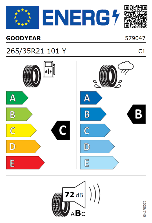 Tyre Label for Goodyear Eagle F1 Asymmetric 3 265/35R21 101Y