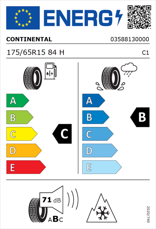 Tyre Label for Continental AllSeasonContact 175/65R15 84H