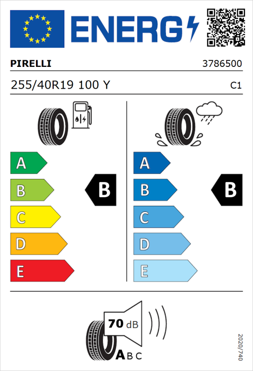 Tyre Label for Pirelli P Zero (PZ4) Sport Car 255/40R19 100Y