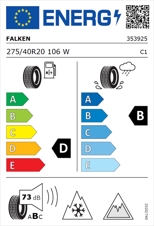 Tyre Label for Falken Eurowinter HS02 Pro 275/40R20 106W