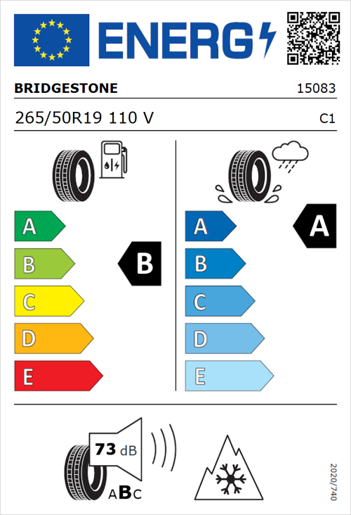Tyre Label for Bridgestone Blizzak LM005 265/50R19 110V