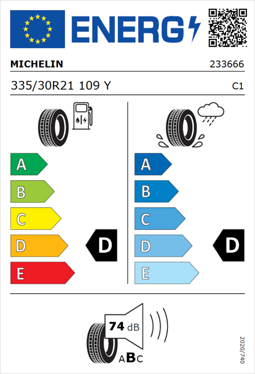 Tyre Label for Michelin Pilot Sport Cup 2 335/30R21 109Y