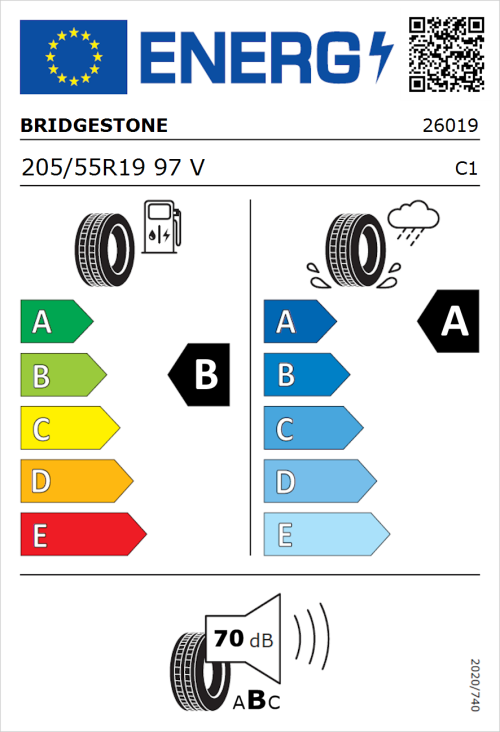 Tyre Label for Bridgestone Turanza 6 205/55R19 97V