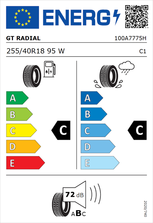 Tyre Label for GT Radial Sport Active 255/40R18 95W