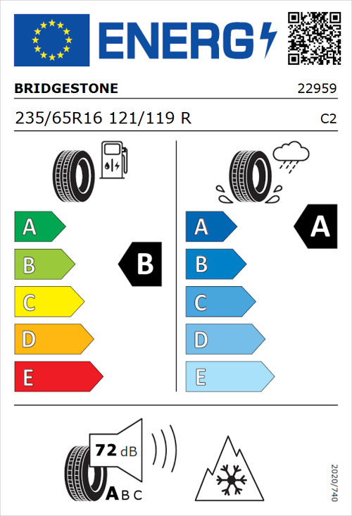 Tyre Label for Bridgestone Duravis All Season Evo Enliten 235/65R16 121/119R