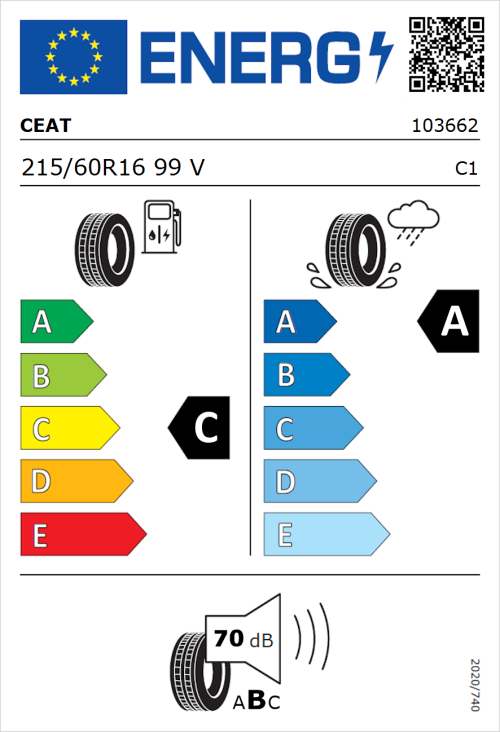 Tyre Label for CEAT Secura Drive 215/60R16 99V