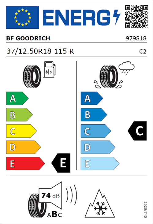 Tyre Label for BF Goodrich All-Terrain T/A KO3 37/12.50R18 115R