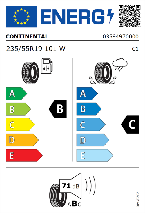 Tyre Label for Continental ContiCrossContact LX Sport 235/55R19 101W