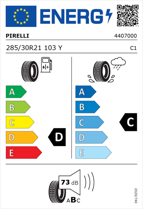 Tyre Label for Pirelli P Zero R 285/30R21 103Y