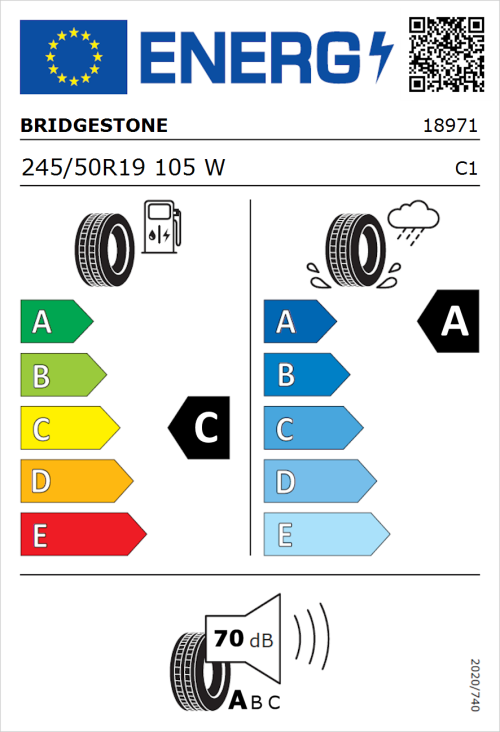 Tyre Label for Bridgestone Alenza 001 245/50R19 105W